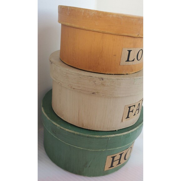 3 Wooden Boxes Farm house Home Decor Nesting Stacking Faith Hope Love Primitive - Picture 3 of 9